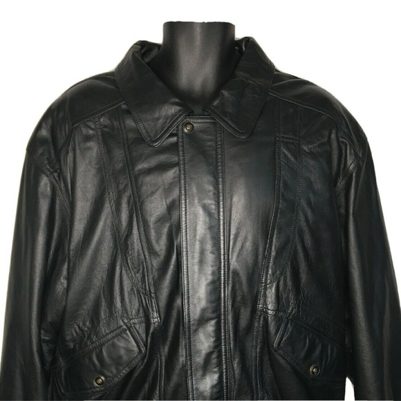 Mens XL Biker Bomber Genuine Black Leather Jacket - Picture 4 of 8